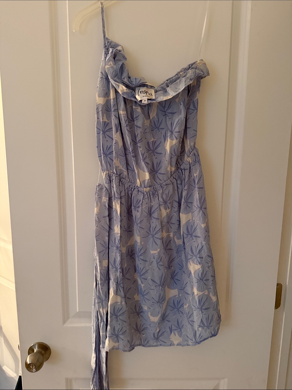 Light Blue Floral Girls' Dress with Ruffle Neck